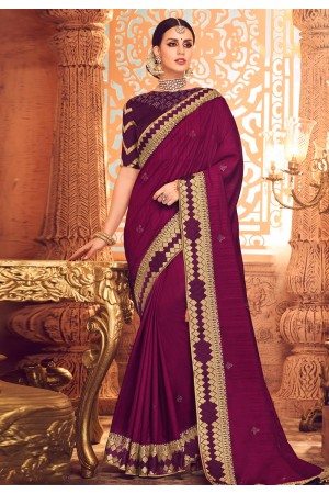 Magenta satin party wear saree  1906